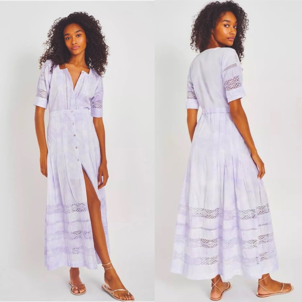 LoveShackFancy Edie Dress In Violet Splash Hand Dye XL. Fits M-L